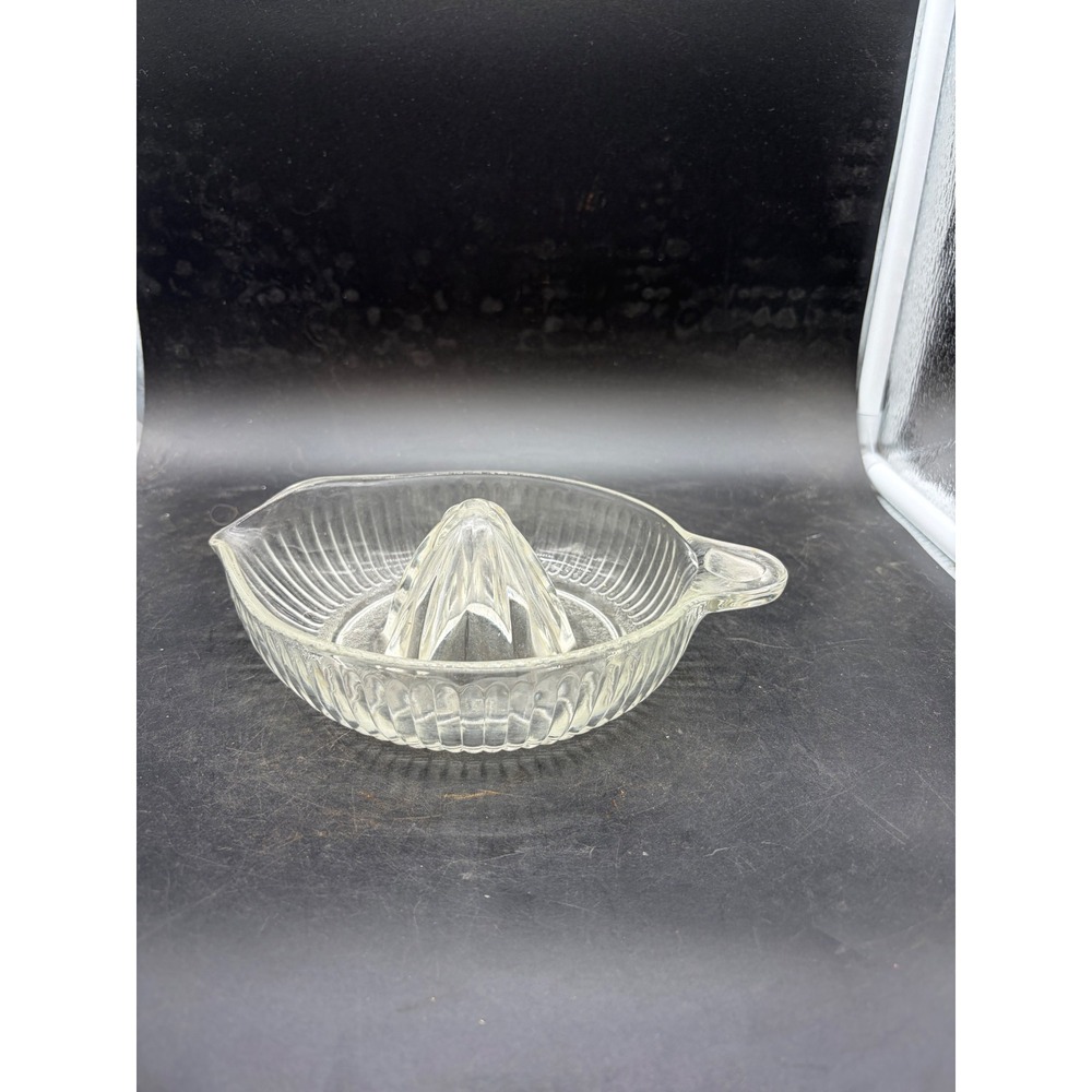 Vintage Clear Glass Citrus Juicer Reamer Ribbed Design with Handle & Spout
